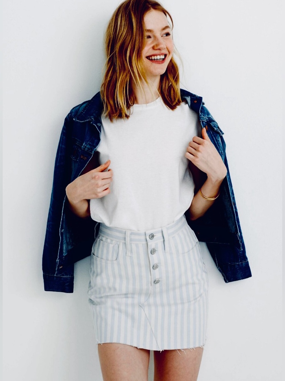 Madewell Stretch A-Line Pompano Striped Button-Front Mini Skirt Women’s Size 28
